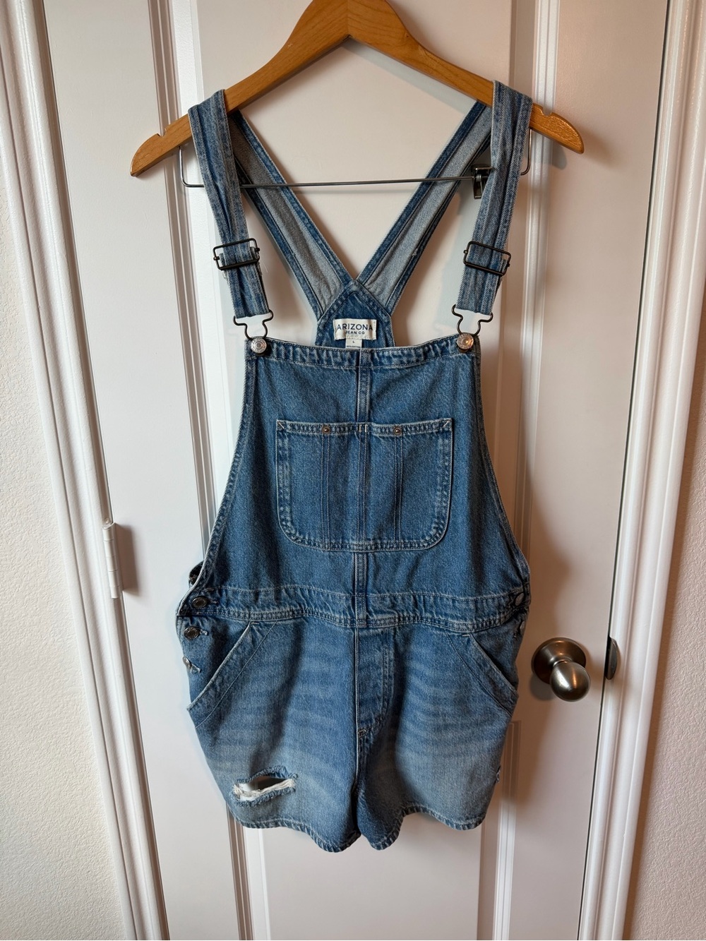 Arizona Jean Company Women's Blue Denim Short Overalls 100% Cotton